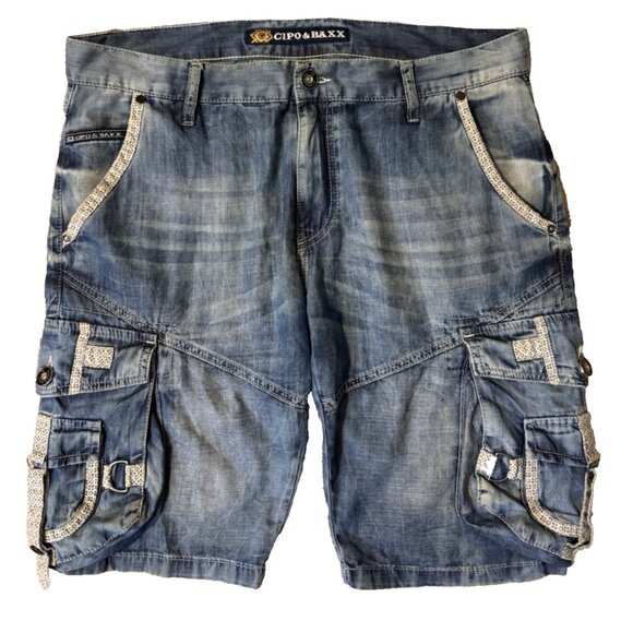 Cipo & Baxx Cargo Bermuda Shorts 37" Waist Cotton Distressed Streetwear Hip Hop - Picture 1 of 16